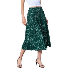 تنورة نسائية من DJT FASHION بخصر عالي المرونة على شكل حرف a مطوي من الشيفون تنورة متوسطة الطول على شكل حرف a in Kuwait