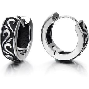 Pair Stainless Steel Vintage Tribal Huggie Hinged Hoop Earrings Unisex Men Women
