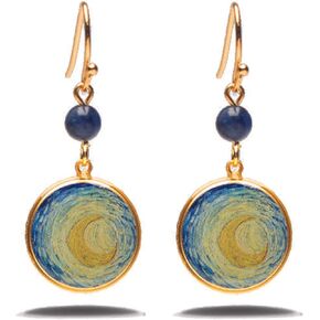 Van Gogh Starry Night Inspired Earrings - Gold Finish with Sodalite