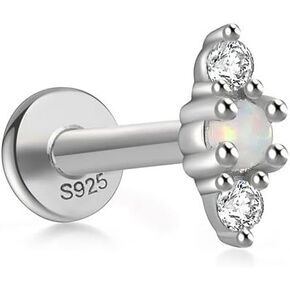 Solid 925 Sterling Silver Flat Back Stud Earrings, opal beads 16 Gauge Cartilage Helix Piercing One Piece in Kuwait