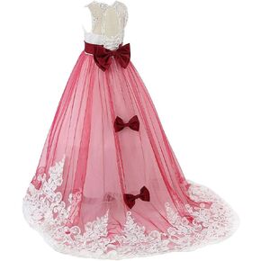 Bow Dream Flower Girl Dress Princess Long Girls Pageant Dresses Kids Prom Puffy Tulle Ball Gown