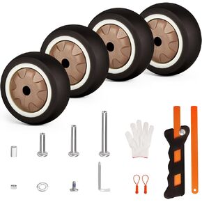 Luggage Wheels Replacement Kit 4PC 0.71in/18mm Thick TPR Wheels Lightweight with ABEC-7 Steel Ball Bearing 3 Size Axles Full Set Repair Tool for Suitcase Trolley Bag Draw-bar Travel Box