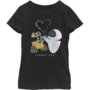 Disney Pixar Girl's Wall-E Valentine's Day EVE Sparks Fly T-Shirt - Black - Small