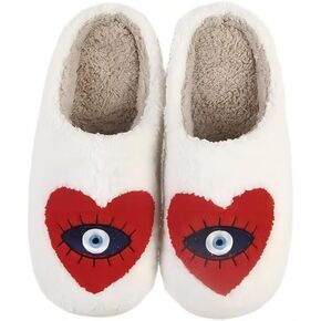 Plush Slippers Love Slippers Love Eyes Slippers Heart Shaped Slippers Memory Foam Plush Couple Slippers Indoor Household Slippers Flat Slippers