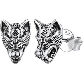 Silvora Norse Viking Jewelry Thor's Hammer Studs Sterling Silver Vintage Celtic Knot Wolf Head Stud Earrings for Women Men