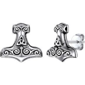 Silvora Norse Viking Jewelry Thor's Hammer Studs Sterling Silver Vintage Celtic Knot Wolf Head Stud Earrings for Women Men in Kuwait