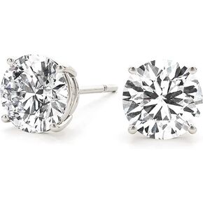Solid 10k Gold Solitaire Round Moissanite Earring 2 ctw Push Back Stud Earrings for Woman and Man