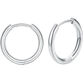 VOJO G23 Titanium Silver Hoop Earrings Small Huggie Earrings Hinged Lobe Cartilage 20G for Sensitive Ears