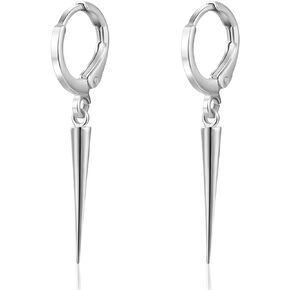 KVANU Minimalist Punk Silver Hypoallergenic Spike Huggie Hoops Earrings Black Tiny Geometric Triangle Cone Dangle Drop Hoop Earrings for Women Men Statement Jewelry Gifts