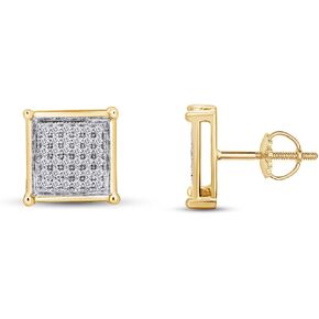 Men's 1/4 Carat CT Round Natural Diamond Micro Pave Square Stud Earrings In 10k Solid Gold (I-J Color, I2-I3 Clarity, 0.25 Cttw)