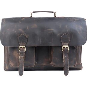 TUZECH Retro Buffalo Hunter Leather Laptop Messenger Bag Office Briefcase College Bag Leather Bag for Men and Women