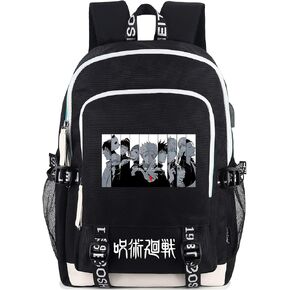 Roffatide Anime Laptop Backpack College Schoolbag Printed Rucksack with USB Charging Port & Headphone Port Black