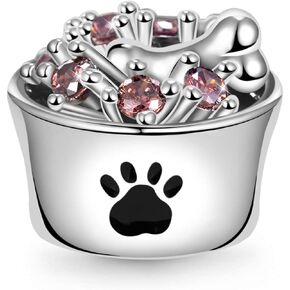 GNOCE Pet Food Bowl Charm Bead 925 Sterling Silver Charms Fits For Bracelet/Necklace Jewelry Gift For Women Girls Wife Daughter
