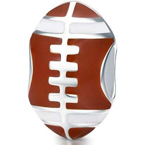 BOLENVI Realistic Football Rugby Sports 925 Sterling Silver Pendant Charm Bead For Pandora & Similar Charm Bracelets or Necklaces