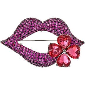 Lips Brooch Mouth Brooch Rhinestoen Lips Brooch Pins Pink Crystal Lapel Pin Jewelry Valentine's Day Gift for Wife Mom