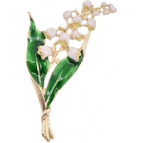 Jana Winkle Alloy Enamel White Floral Leaf Brooch Lily Of The Valley Gold Brooch Pin