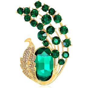 دبابيس بروش من الكريستال بتصميم ورقة شجر خضراء للنساء من سينفاك، دبوس بروش انيق ولامع، مصنوع من خليط معدني من الستيل والكريستال in Kuwait