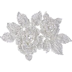 EVER FAITH Women's Austrian Crystal Bridal 2 Rose Flower Plant Brooch for Bride, Women, Sister