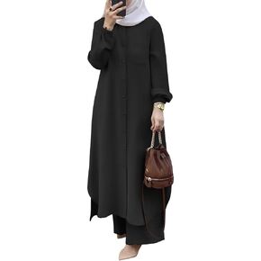 Abaya for Women Muslim Two Piece Set Long Sleeve Shirt Dress+ Pants Dubai Arabic Clothes Casual Spring Fall Outfit