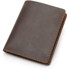 محفظة جلد حصان مجنون حقيقية ذات طيات - حامل بطاقات رفيع رفيع سعة إضافية مع 6 فتحات بطاقات، محفظة للرجال هدية عيد ميلاد - بني عتيق in Kuwait