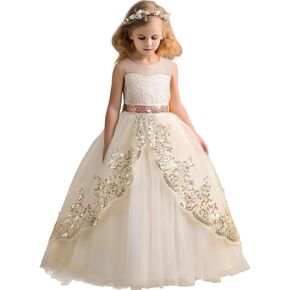 Nileafes Flower Girls Maxi Dress Bridesmaid Wedding Pageant Party Gown 4-14 Age