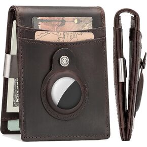 محفظة AirTag، محفظة جلدية أصلية، محفظة نحيفة للرجال مع مشبك نقود، محفظة نحيفة للرجال مع حجب RFID، محفظة جيب أمامي، محفظة بسيطة (بني داكن) in Kuwait