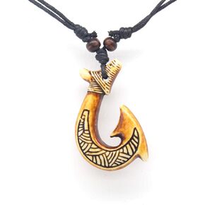 Hawaiian Maori Fish Hook Pendant -Maui Beach Sufer Tribal Necklace