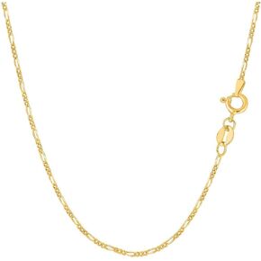 14k SOLID Yellow Gold 1.3mm Shiny Diamond-Cut Alternate Classic Mens Figaro Chain Necklace Or Bracelet or Foot Anklet for Pendants and Charms with Spring-Ring Clasp (10", 16", 18", 20" or 24 inch)
