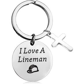 FEELMEM I Love A Lineman Keychain with Cross Pendant Jewelry Gift for Lineman Wife Girlfriend Mom Sister