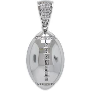 CA CHARMAMERICA Silver Football Pendant with Cubic Zirconia Stones - 925 Sterling Silver - Football Pendant - Hiphop Jewelry
