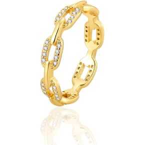 18K Gold Plated Stacking Paperclip link Rings for Women, Gold Zirconia Diamond Eternity Ring Wedding Bands CZ Engagement Rings