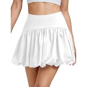 Vrtige Women's Elastic High Waist Pleated Ruffle Hem A Line Short Mini Skirt