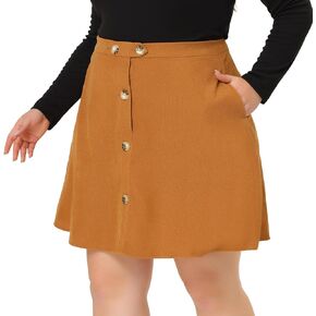 Agnes Orinda Plus Size Skirt for Women Button Front Casual A Line Corduroy Skirts 2023