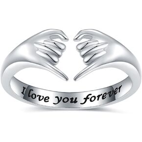 HUAIYU Silver Claddagh Heart Rings for Women - Adjustable Silver Hand Heart Gesture Forever Love Ring Jewelry for Women Men, I Love You Forever Heart for Beloved Promise Friendship Rings Gifts for Bestfriends Teen Girls
