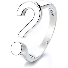 Chic Question Mark Personalized Adjustable Open Rings for Women Girls Dainty Sterling Silver Statement Asymmetric Wrap Band Rings Fashion Expandable Knuckle Finger Rings for Girlfriend Bff Birthday