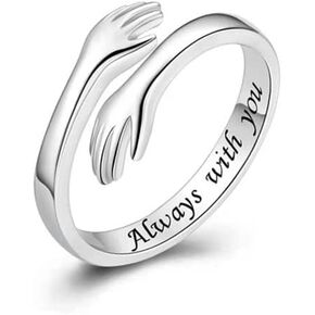 Hug Rings for Women Men Adjustable Finger Rings Silver Hug Open Ring hugging Hand Ring for Women Teen Girls