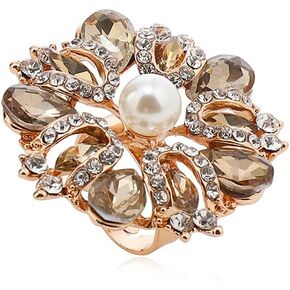 Geometric Rhinestone Flower Statement Ring for Women Girls Gold Plated Delicate CZ Crystal Wedding Promise Engagement Adjustable Open Wrap Finger Rings Comfort Fit Birthday Christmas Cocktail Party