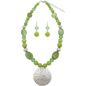Xalroco Chunky Colorful Beads Statement Necklace for Women Boho Glass Stone Beaded Handmade Big Hammered Circle Pendant Necklace and Earring for Fashion Costume Jewelry Set Gifts