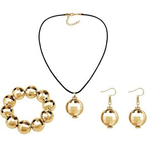 Shining Disco Ball Dangle Earrings Necklace Set 60'S 70'S Silver Gold Mirror Disco Ball Drop Earrings Necklace Classic Dance Party jewelry for Women Girls Halloween Costume Accessories