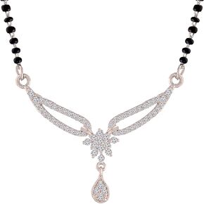 I Jewels Indian Wedding Bollywood Designer Single Black Beads Line CZ AD Mangalsutra For Women (D070-81)