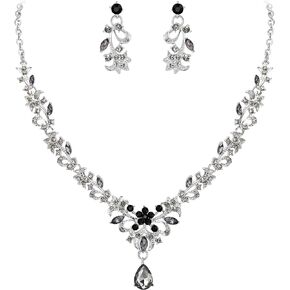 EVER FAITH Wedding Jewelry Sets for Bride, Austrian Crystal Gorgeous Marquise Orchid Flowers Leaf Teardrop Pendant Necklace Dangle Earrings Set for Women