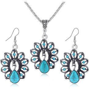 MISS RIGHT Boho Turquoise Jewelry with Dangle Earrings and Turquoise Necklace for Women Trendy, Handmade Bohemian Western Chunky Necklaces and Statement Earrings Aesthetic
