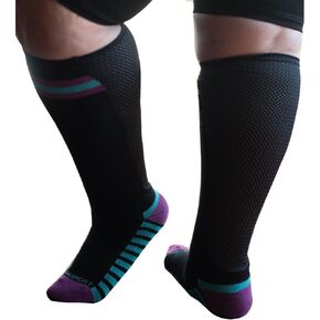 Xpandasox Womens Plus Size/Wide Calf Cotton Blend Sport Socks Black Purple