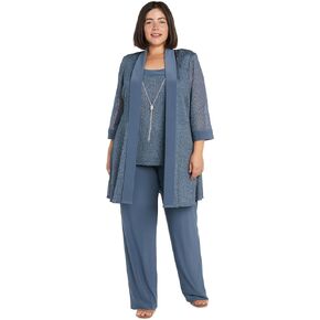 R&M Richards Women's Plus Size Metallic Rib Pant Set