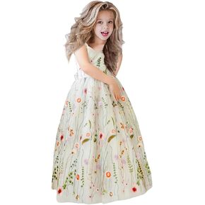 Jacquard Flower Girls Dress A-Line V-Neck Wedding Party Dresses First Communion Cute Prom Dress PT028
