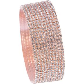 Lalunart Sparkling Crystal Stackable Stretch Rhinestone Bracelets for Women, Black and gold/rose gold/pink rhinestone bracelet