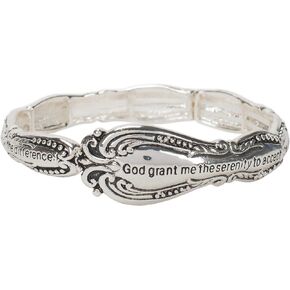 Dicksons Serenity Prayer Silver Plated Spoon Handle Engraved Tile Stretch Bracelet