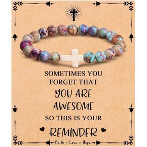 Todu Cross Beads Bracelets Healing Natural Stone Inspirational Christian Gifts Colorful Easter Jewelry For Women Girls