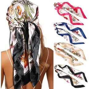 Molans 35 Inches Women Head Scarf Hair Bandanas - 4PCS Square Satin Head Scarves for Women Silk Like Hair Kerchief Banadanas in Kuwait