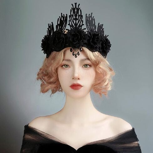 شريط راس بنمط لوليتا القوطي الداكن بنمط عتيق من الدانتيل الاسود الباروك والملكة وطوق للشعر لحفلات الهالوين والكريسماس والحفلات التنكرية والحفلات التنكرية in Kuwait